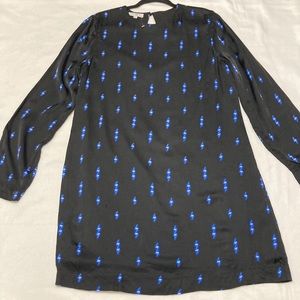 Equipment Long Sleeve Black Dress with Blue and White Lightning Bolts